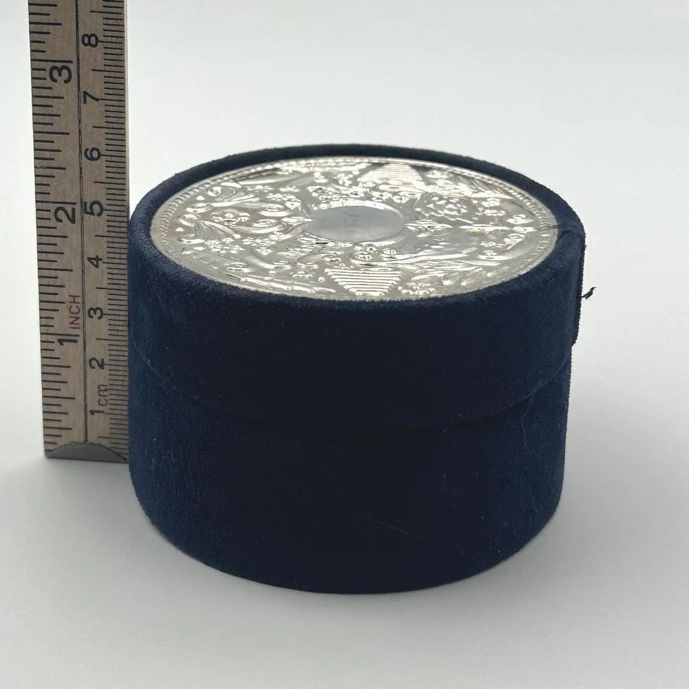 1990 Godinger Silver Art Co Navy Blue‎ Velvet Trinket Jewelry Box Oval Ornate 4